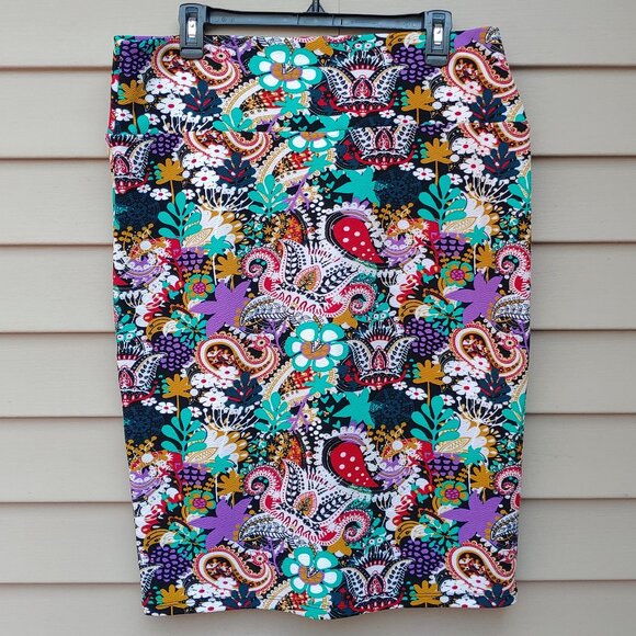 LuLaRoe Cassie Multicolor Paisley Print Pencil Skirt Stretch Purple Red - Picture 5 of 7